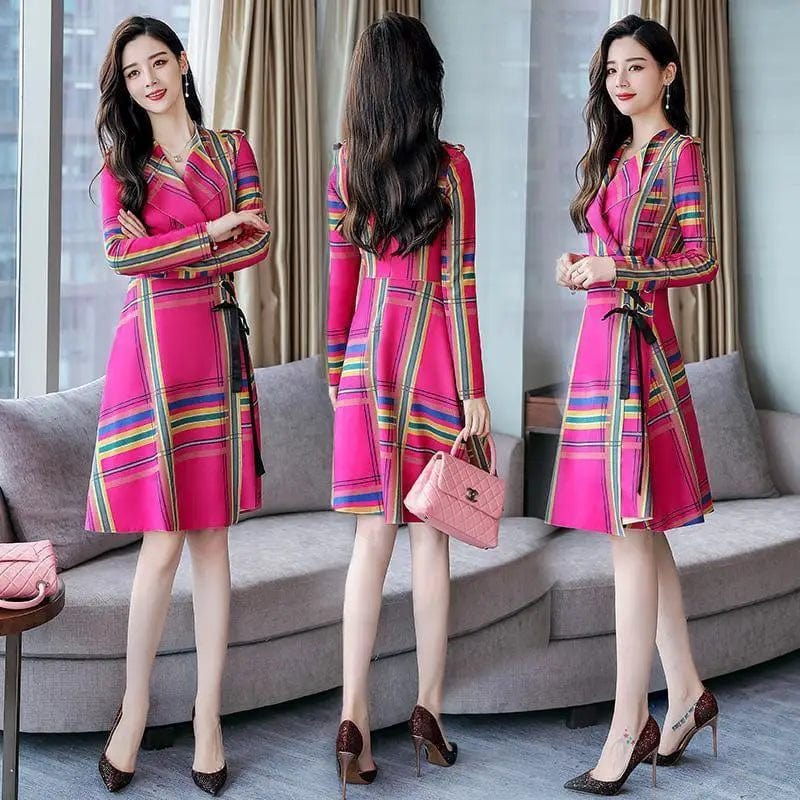 LOVEMI Midi Dresses Mei Hongge / XL Lovemi -  Fashion trend stitching temperament Plaid cardigan mid-long