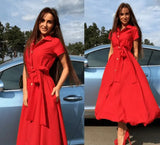 LOVEMI  Midi Dresses Red / M Lovemi -  Long Shirt Dress