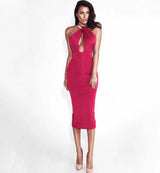 LOVEMI  Midi Dresses Red / M Lovemi -  Sexy dress hanging neck nightclub bag hip skirt midi dress