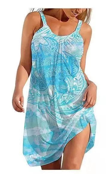 LOVEMI Midi Dresses Sky Blue / S Lovemi -  Foreign Trade New Beach Bohemian Print Suspender Dress