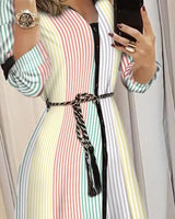 LOVEMI  Midi Dresses Stripe Printing / S Lovemi -  Fashion Printed Lace-Up Check Dress