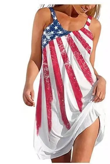 LOVEMI Midi Dresses White flag / S Lovemi -  Foreign Trade New Beach Bohemian Print Suspender Dress