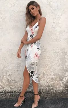 LOVEMI  Midi Dresses White / S Lovemi -  Printing Skinny Slip Dress