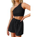 Midriff-baring Top Shorts Beach Two-piece Suit-Black-2