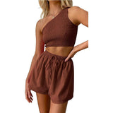 Midriff-baring Top Shorts Beach Two-piece Suit-Light Brown-6
