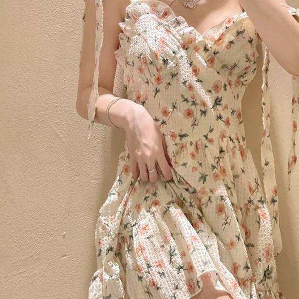 Milk Sweet Floral Strap Dress For Women French Style Gentle-1