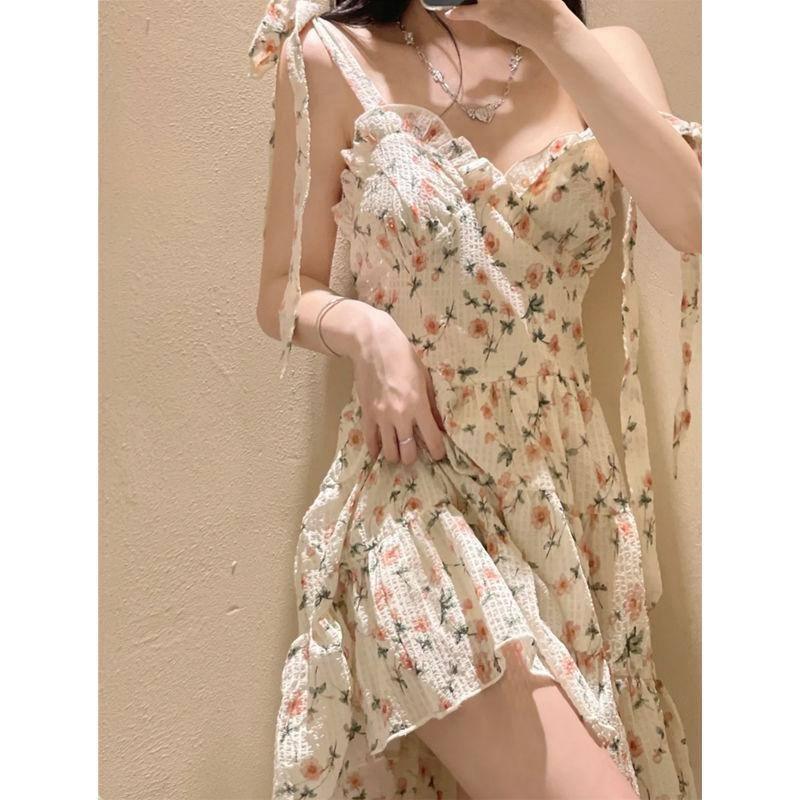 Milk Sweet Floral Strap Dress For Women French Style Gentle-6
