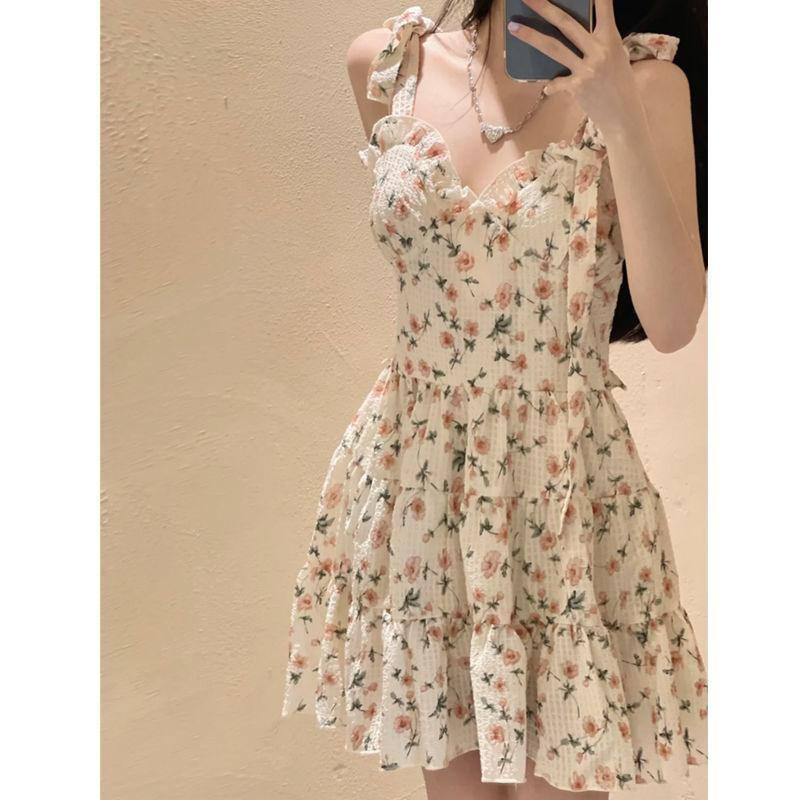 Milk Sweet Floral Strap Dress For Women French Style Gentle-8