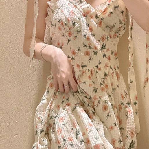 Milk Sweet Floral Strap Dress For Women French Style Gentle-9