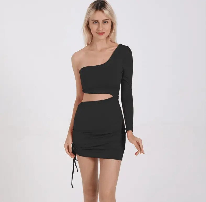 LOVEMI  Mini Dresses black / L Lovemi -  Sexy One Shoulder Cutout Long Sleeve Hip Dress