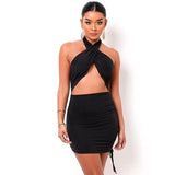 LOVEMI  Mini Dresses Black / M Lovemi -  Pure Color Cross Halter Halter Back And Navel Sexy Dress