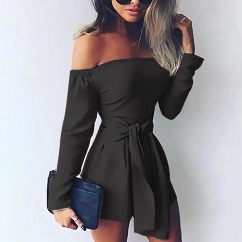 LOVEMI  Mini Dresses Black / S Lovemi -  Stitched One-Shoulder Solid Color Jumpsuit