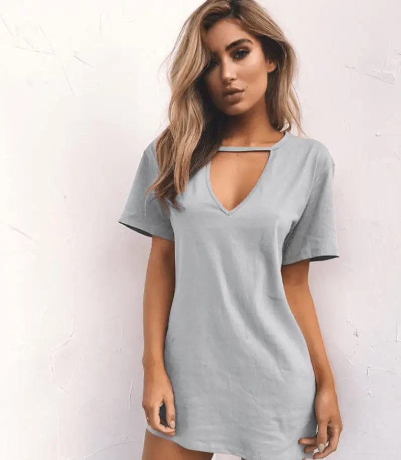 LOVEMI  Mini Dresses gray / 2XL Lovemi -  sexy deep V short-sleeved T-shirt loose casual dress