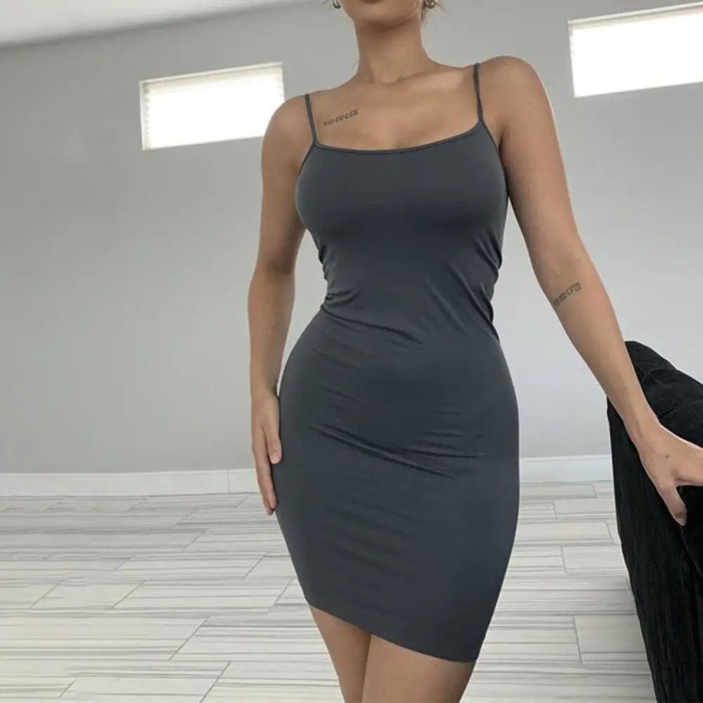 LOVEMI  Mini Dresses Gray / S Lovemi -  Solid Color Sexy Hot Girl Suspender Dress