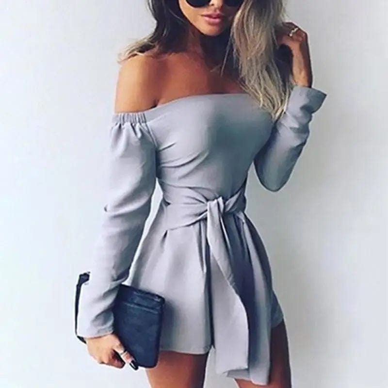 LOVEMI  Mini Dresses Grey / 3XL Lovemi -  Stitched One-Shoulder Solid Color Jumpsuit