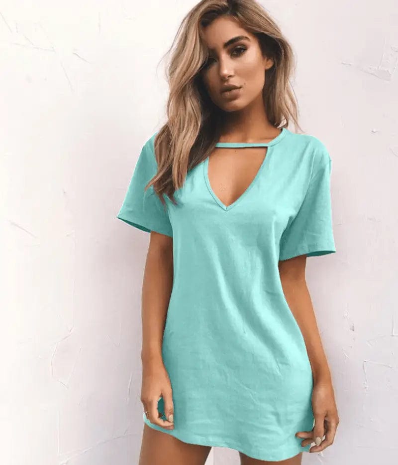 LOVEMI  Mini Dresses Lightgreen / 2XL Lovemi -  sexy deep V short-sleeved T-shirt loose casual dress