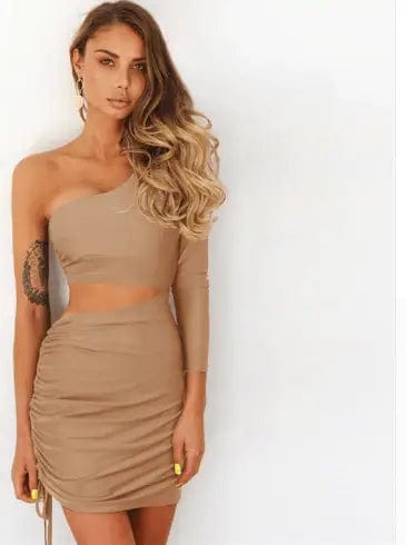 LOVEMI  Mini Dresses Lovemi -  Sexy One Shoulder Cutout Long Sleeve Hip Dress
