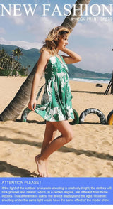 LOVEMI  Mini Dresses Lovemi -  Sexy V-neck Halter Print Sleeveless Beach Dress