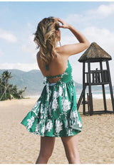 LOVEMI  Mini Dresses Lovemi -  Sexy V-neck Halter Print Sleeveless Beach Dress