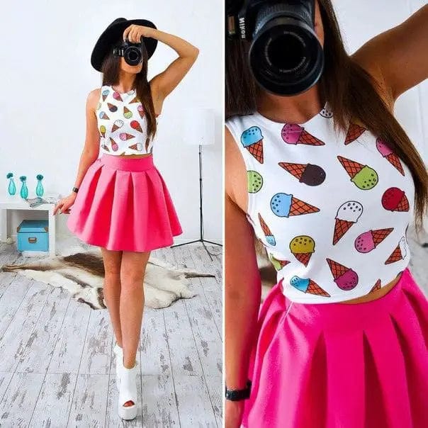 LOVEMI  Mini Dresses Lovemi -  Sleeveless Turtleneck TopFluffy Skirt
