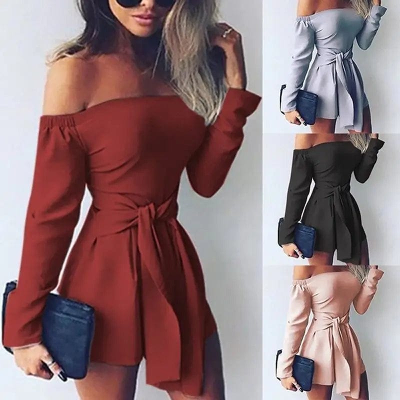LOVEMI  Mini Dresses Lovemi -  Stitched One-Shoulder Solid Color Jumpsuit