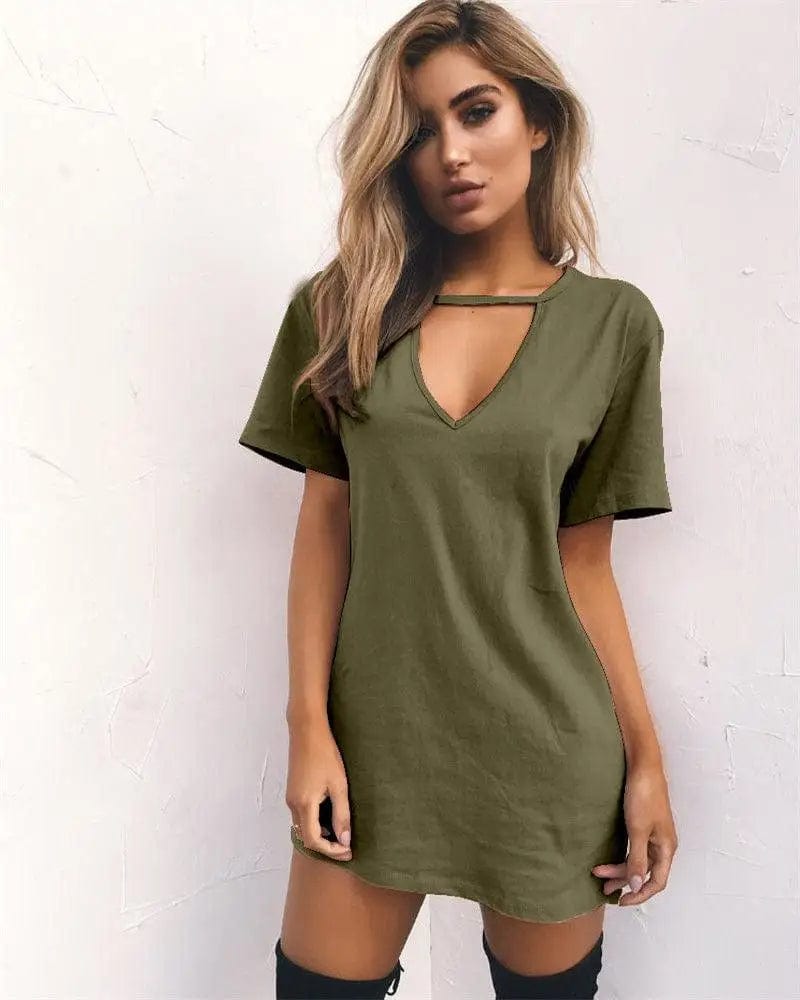 LOVEMI  Mini Dresses MilitaryGreen / 2XL Lovemi -  sexy deep V short-sleeved T-shirt loose casual dress