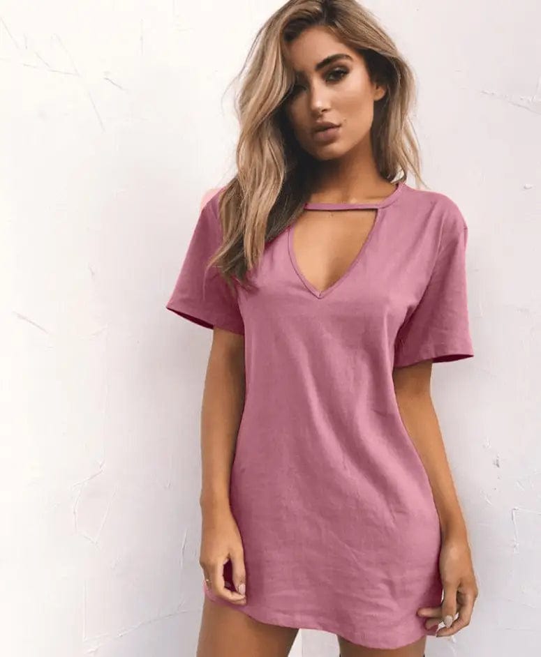LOVEMI  Mini Dresses Pink / 2XL Lovemi -  sexy deep V short-sleeved T-shirt loose casual dress
