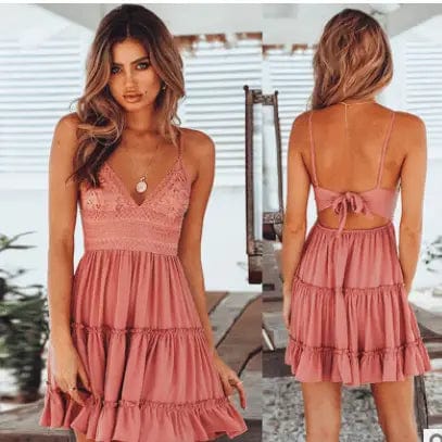 LOVEMI  Mini Dresses Pink / 2XL Lovemi -  Sexy lace sling stitching bow princess dress