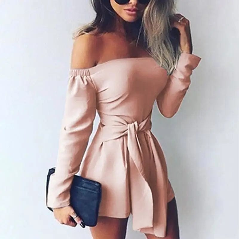 LOVEMI  Mini Dresses Pink / L Lovemi -  Stitched One-Shoulder Solid Color Jumpsuit