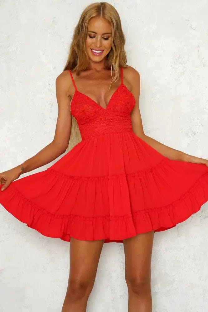 LOVEMI  Mini Dresses Red / 2XL Lovemi -  Sexy lace sling stitching bow princess dress