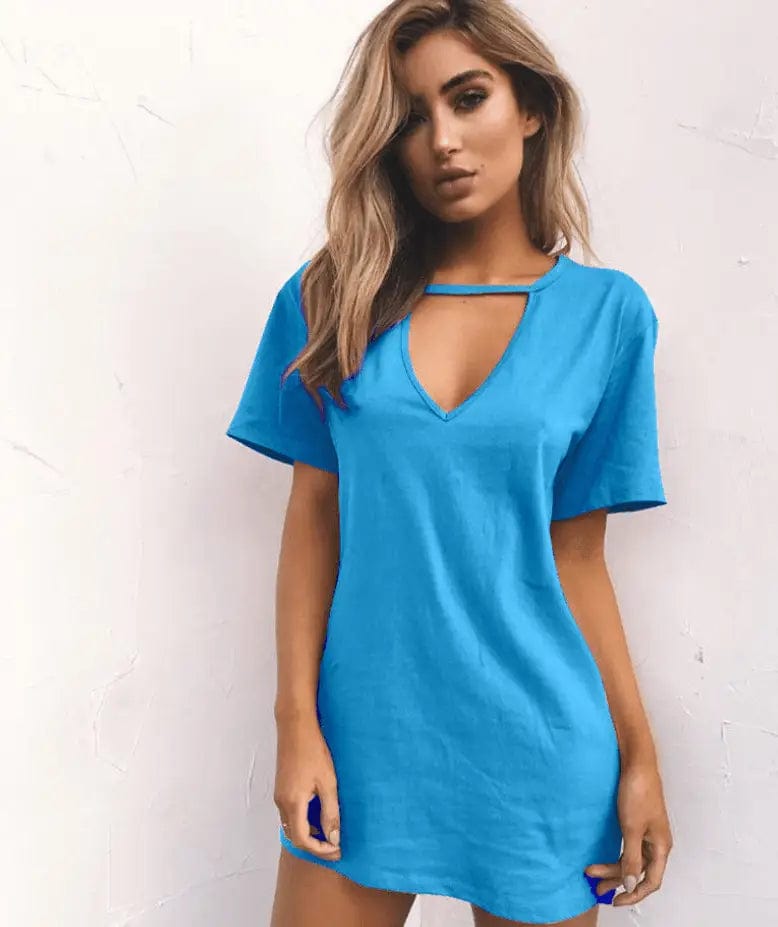 LOVEMI  Mini Dresses Skyblue / XL Lovemi -  sexy deep V short-sleeved T-shirt loose casual dress