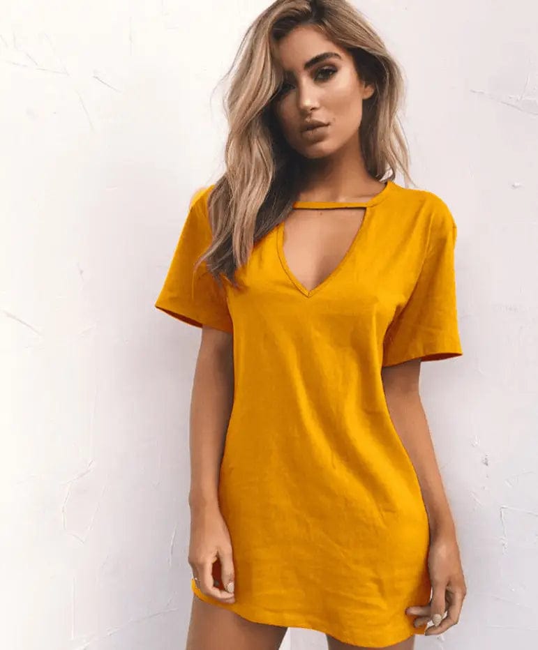 LOVEMI  Mini Dresses yellow / 2XL Lovemi -  sexy deep V short-sleeved T-shirt loose casual dress
