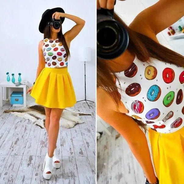 LOVEMI  Mini Dresses yellow / L Lovemi -  Sleeveless Turtleneck TopFluffy Skirt
