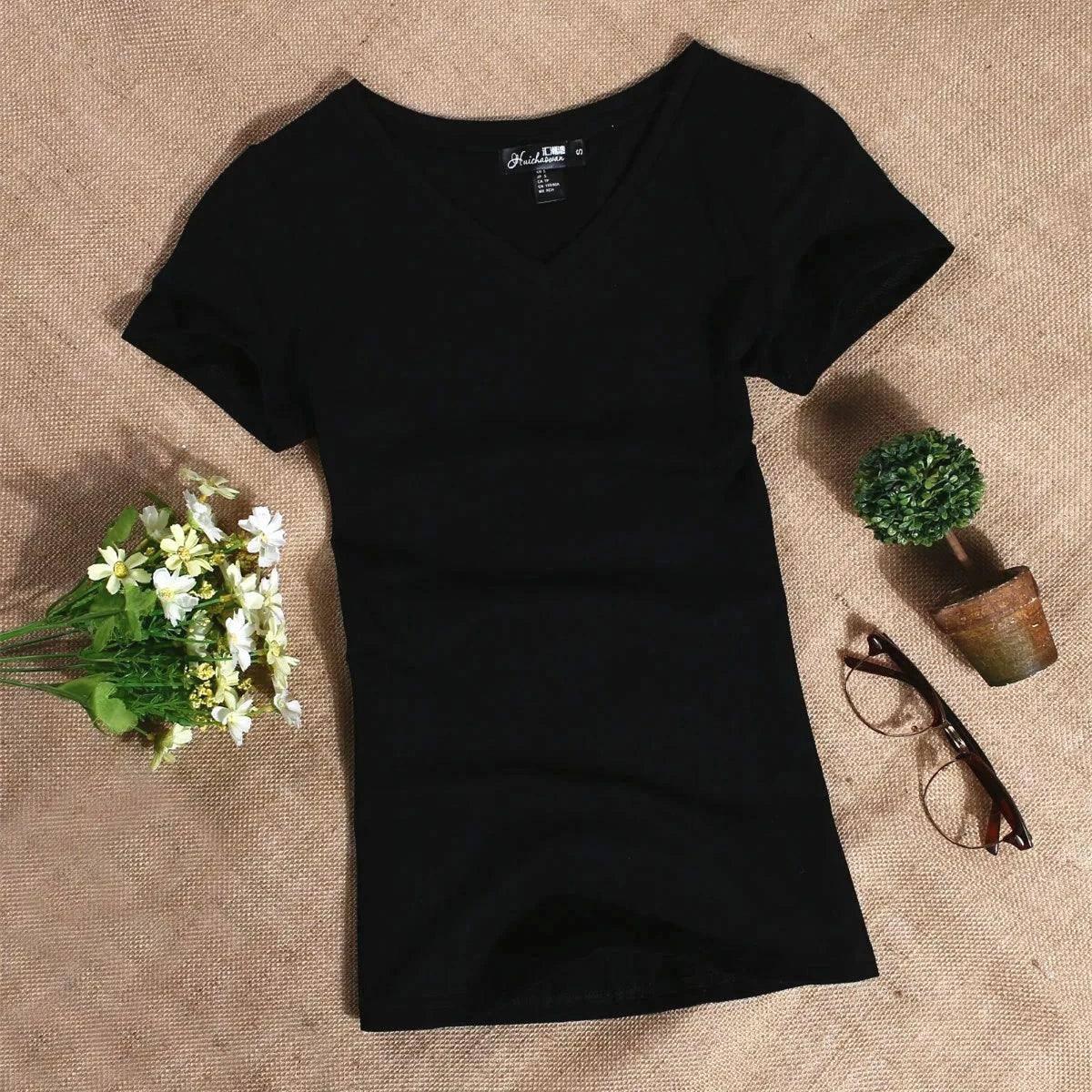 MRMT 2024 Women's T Shirt Casual Women Short Sleeved Slim-Black V-6
