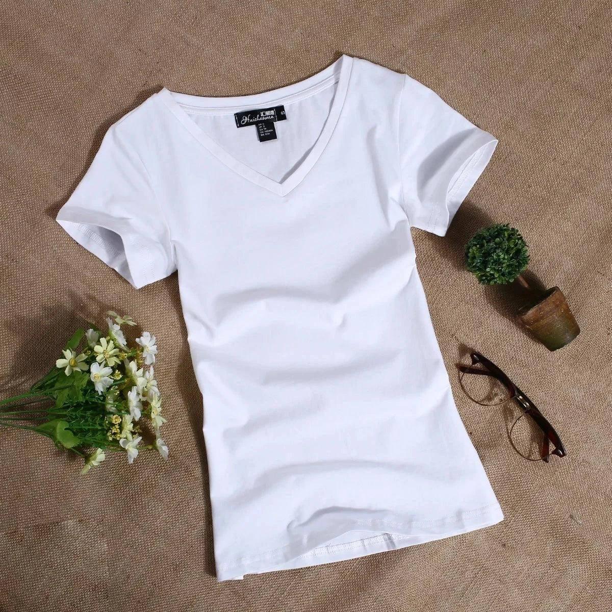 MRMT 2024 Women's T Shirt Casual Women Short Sleeved Slim-White V-7