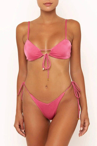 Multicolor nylon strap bikini split swimsuit-Pink-2