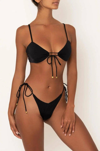 Multicolor nylon strap bikini split swimsuit-Black-4