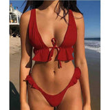 Multicolor Ruffled Bikini-Red-3