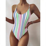 Multicolor Striped One-piece Swimsuit Women European And-Multicolorstripes1-1