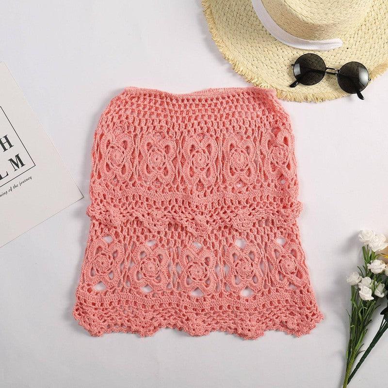 New European and American Hand Hook Sexy Hollow Knitted-Pink-8