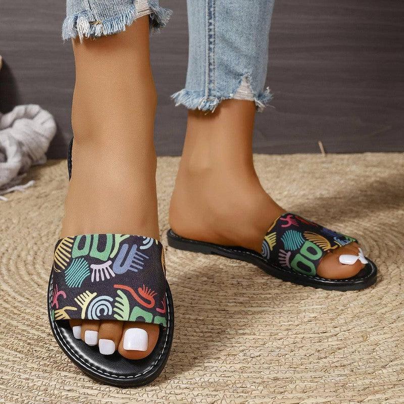 New Fashion Graffiti Print Sandals For Women Summer Round-4