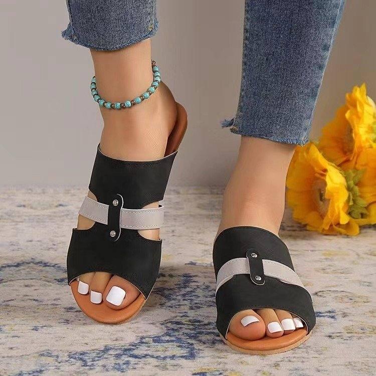 New Fish Mouth Sandals With Belt Buckle Design Summer Beach-Black-1