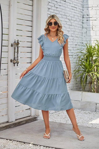New Ruffled Sleeveless V-Neck Dress Summer Fashion Elastic-Light Blue-4