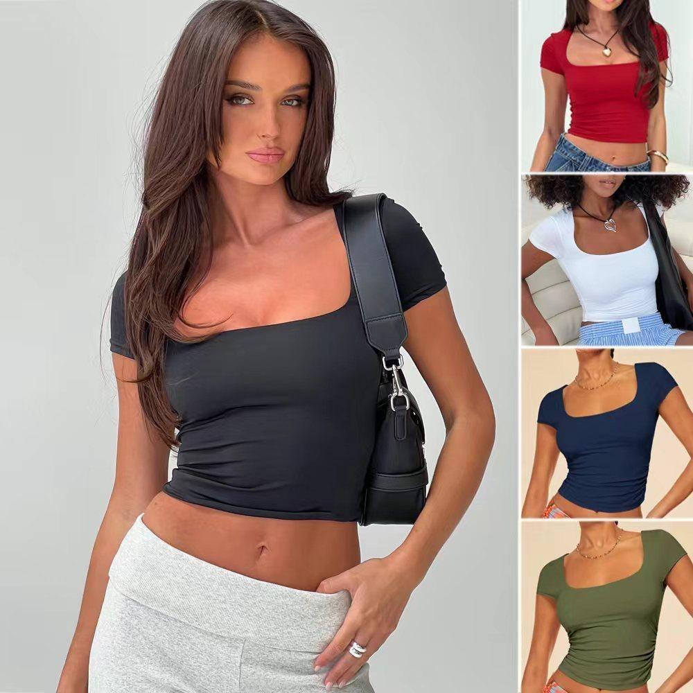 New Slim Short-sleeved T-shirt Summer Fashion Sexy Solid-1