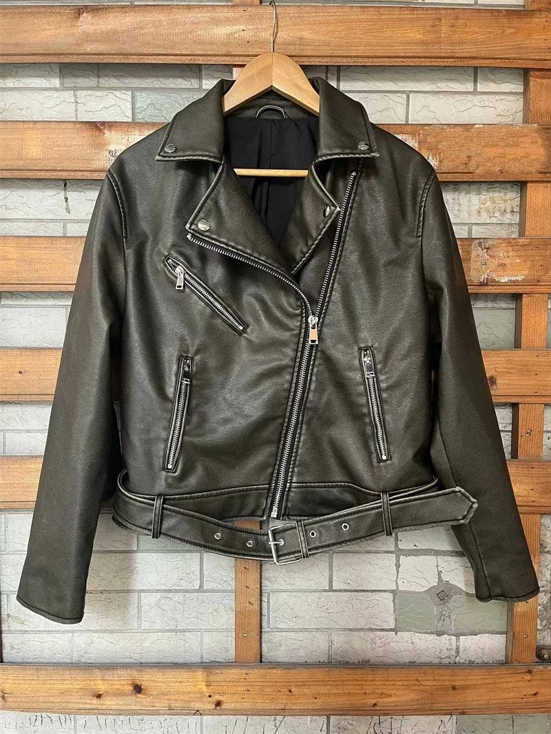 New Spring Woman Faux Leather Jacket Chic Vintage Short-5