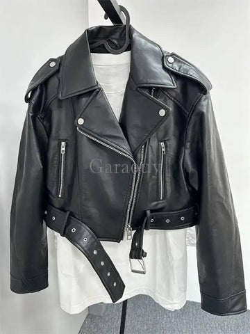 New Spring Woman Faux Leather Jacket Chic Vintage Short-Black-8