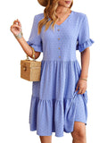 New V-neck Ruffle Short-sleeved Dress Summer Casual Fashion-Sky Blue-3