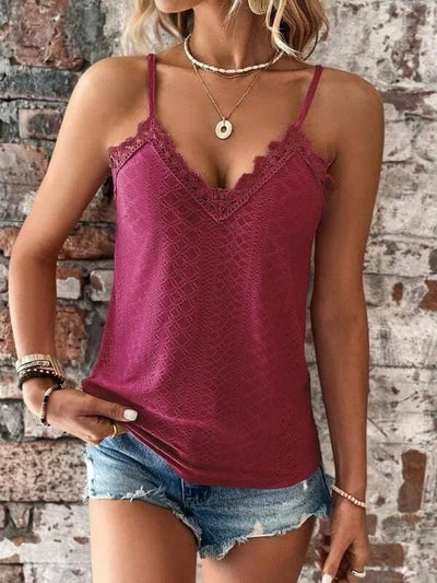 New Women's Clothing V-neck Lace Lace Sling Vest-Wine Red-9