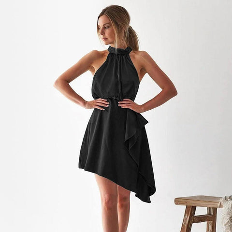New Women's Dress Hanging Neck Tank Top Evening Dress-GQQI060 Black-11