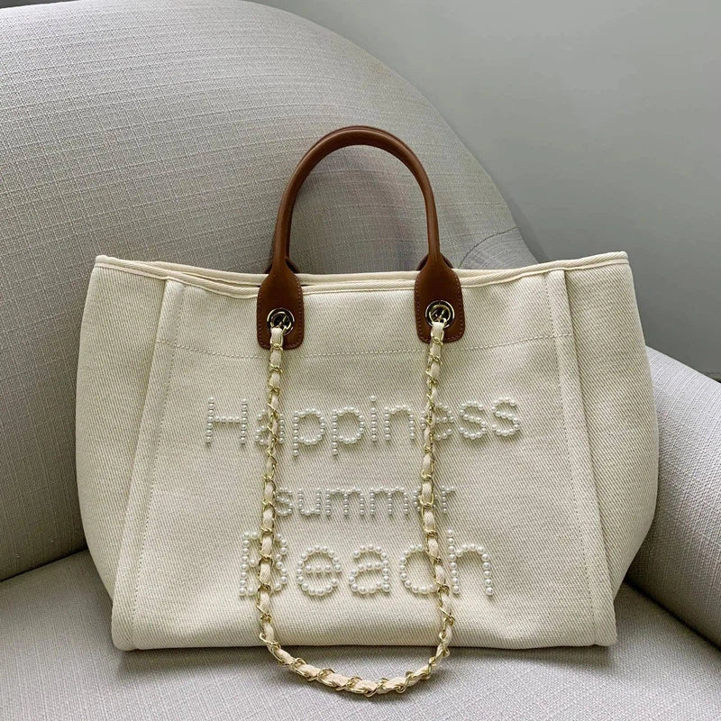 New Women Tote Bag Fashion Canvas Large Handbag Chains-2